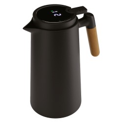 GARRAFA TERMICA PLASTICO C/CABO MADEIRA/TERMOMETRO TAP 1L LYOR PRETA *