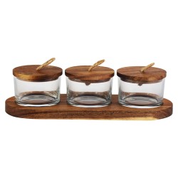 JOGO 3 PETISQUEIRAS WOODEN VIDRO C/TP/SUP MADEIRA 120ML 26.2X10.2X6.6C