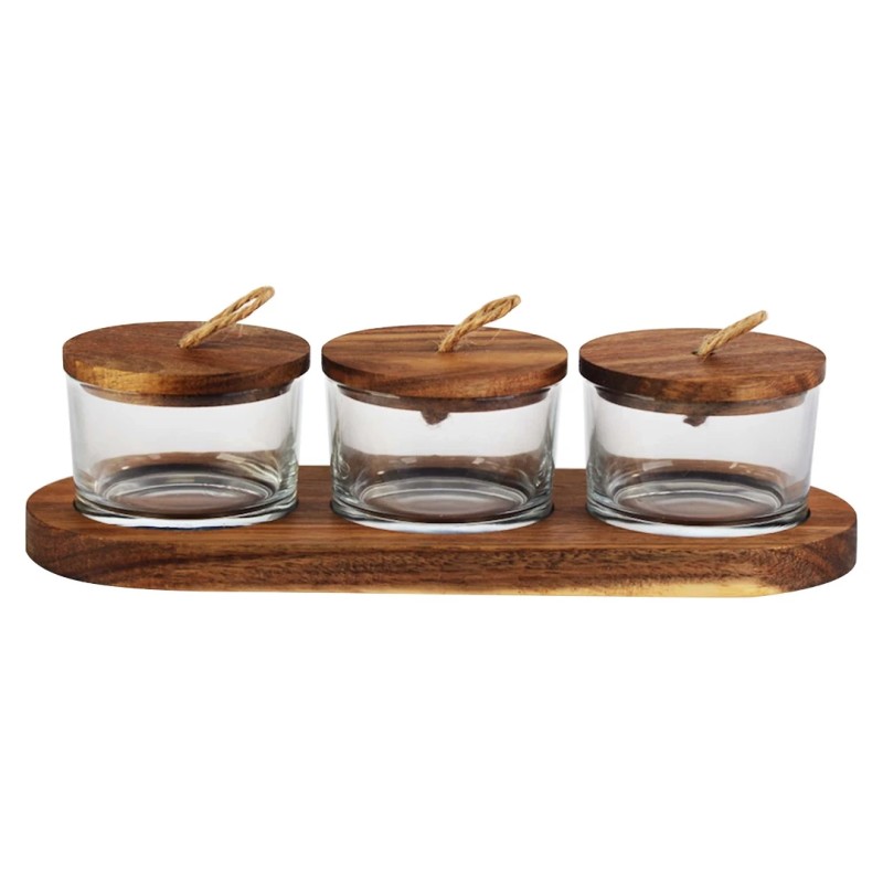 JOGO 3 PETISQUEIRAS WOODEN VIDRO C/TP/SUP MADEIRA 120ML 26.2X10.2X6.6C