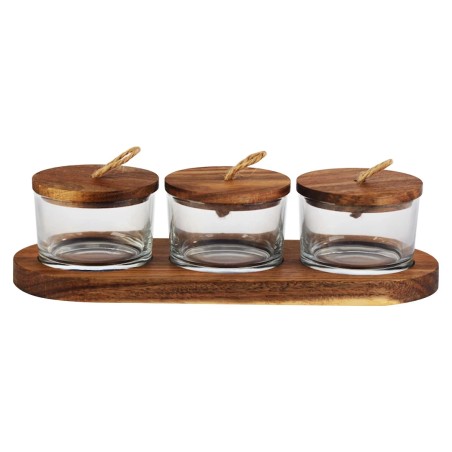 JOGO 3 PETISQUEIRAS WOODEN VIDRO C/TP/SUP MADEIRA 120ML 26.2X10.2X6.6C