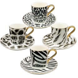 JOGO 8PCS P/CAFE ARETHA PORCELANA C/BORDA DOURADA 100ML *29193 L'HERMI