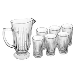 JOGO JARRA C/6 COPOS VIDRO DELI DIAMANTE 1L/300ML *220105 LYOR