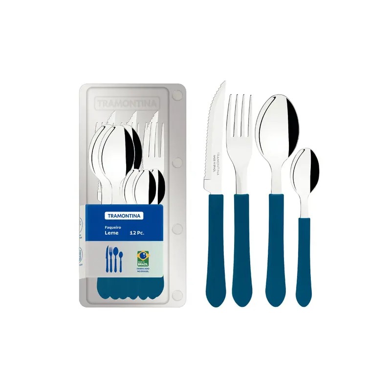 FAQUEIRO INOX 12 PCS LEME TRAMONTINA AZUL *23198915 FAQUEIRO INOX 12 PCS LEME TRAMONTINA AZUL *23198915