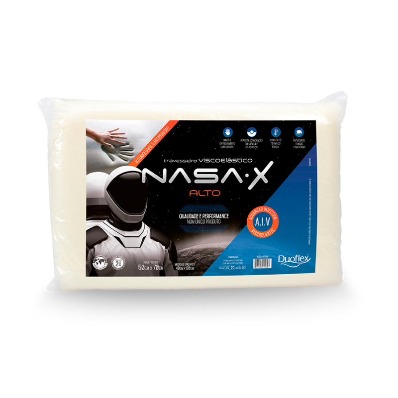 TRAVESSEIRO VISCOELASTICO NASA-X ALTO DUOFLEX NS3100 MARFIM LISO ÚNICO