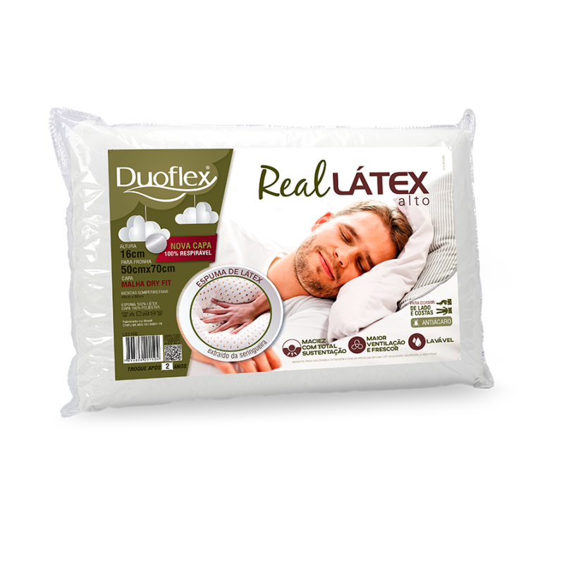 TRAVESSEIRO REAL LATEX ALTO DUOFLEX 50X70 BRANCO LS1100