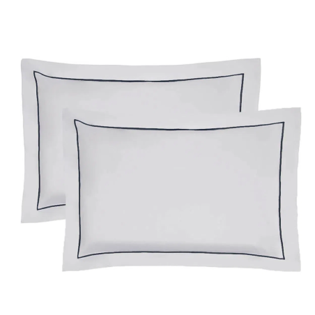 JOGO FRONHA 2PCS FESTONE CLASSICO 200 FIOS KACYUMARA 50X70 BRANCO/MARI