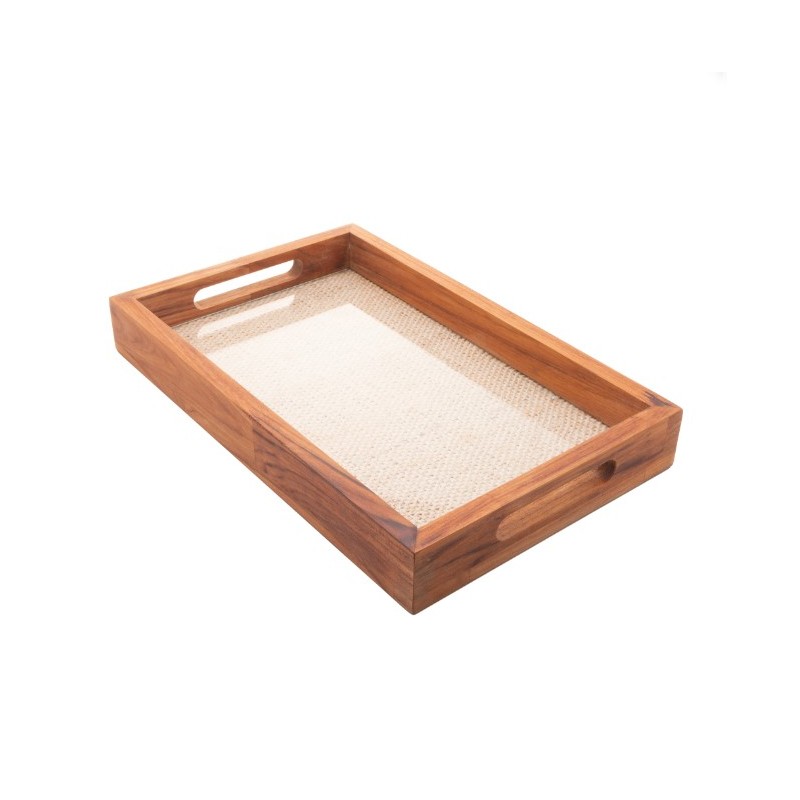 BANDEJA MADEIRA C/SISAL TECA 38X24X5CM 13760 WOLFF