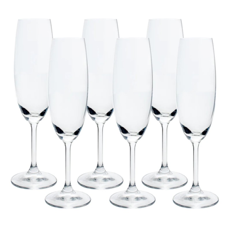 JOGO 6 TACAS CHAMPANHE CRISTAL ANNA *58002 BOHEMIA TRANSPARENTE 220ML