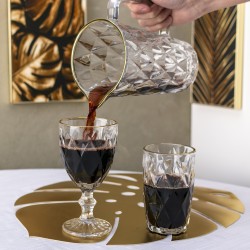 JOGO 6 COPOS ALTOS VIDRO C/FIO OURO DIAMOND LYOR 7988 TRANSPARENTE 350