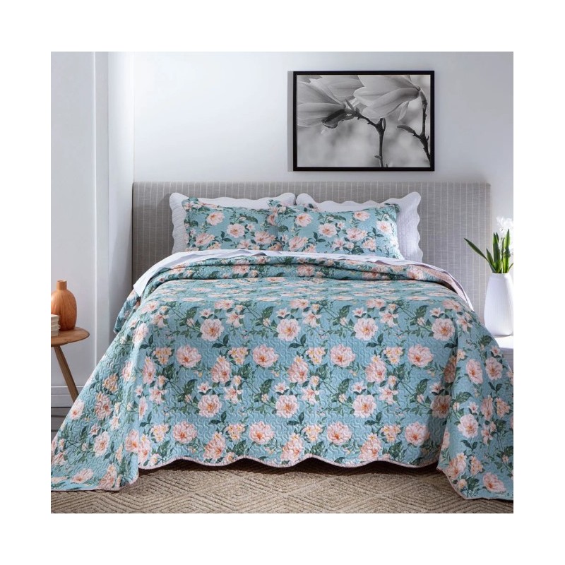 COLCHA PARIS COLOR ART S1 CORTTEX 240X260 QUEEN FLORAL AZUL 0015