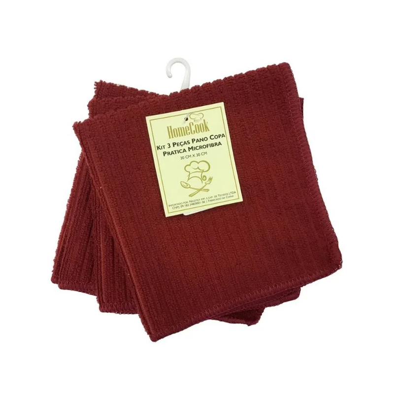 KIT 3 PCS PANO COPA PRATICA MICROFIBRA 30X30 NIAZITEX VERMELHO