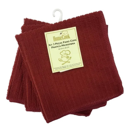 KIT 3 PCS PANO COPA PRATICA MICROFIBRA 30X30 NIAZITEX VERMELHO