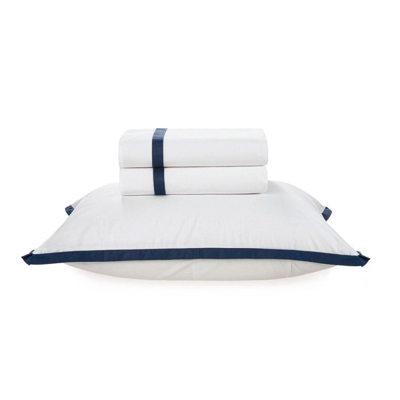 JOGO CAMA SARTORIA BC/MA TRUSSARDI SOLTEIRO 170X260 BRANCO/AZUL MARINH