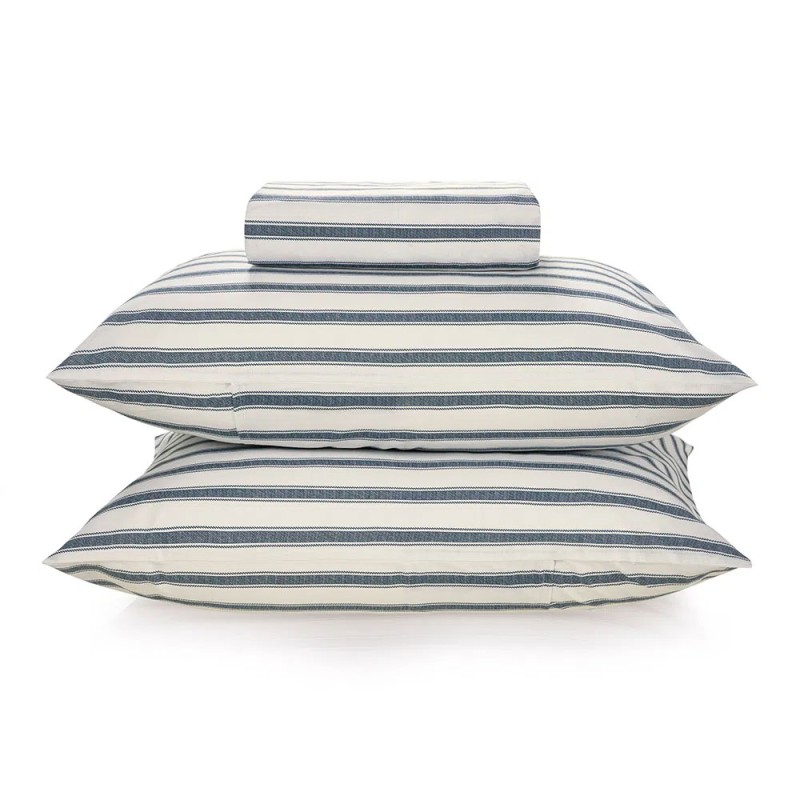 JOGO CAMA LOURENCO KARSTEN KING 193X203 BRANCO C/LISTRAS AZUL 3733964