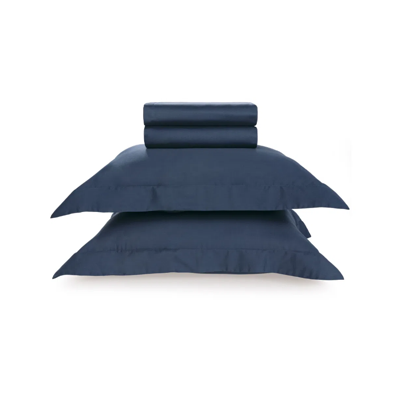 JOGO CAMA DOMOS 270 FIOS KARSTEN QUEEN 240X250 AZUL MARINHO 30178 3673