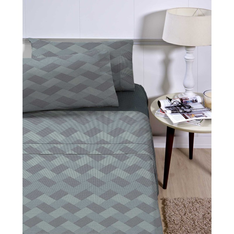 JOGO CAMA CASAL ATTUALE 150FIOS S3 CORTTEX 200X220 GEOMETRICO VERDE *0