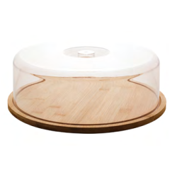 PRATO P/BOLO DE BAMBU C/TAMPA DE PLASTICO 28X28X9.5CM LYOR 1362