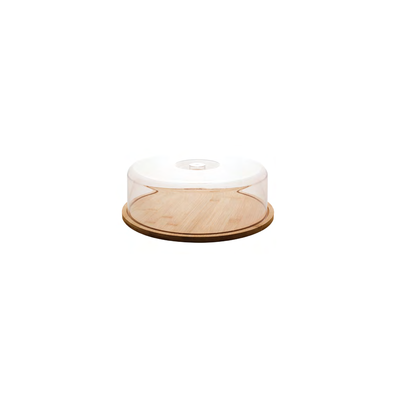 PRATO P/BOLO DE BAMBU C/TAMPA DE PLASTICO 28X28X9.5CM LYOR 1362