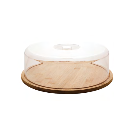 PRATO P/BOLO DE BAMBU C/TAMPA DE PLASTICO 28X28X9.5CM LYOR 1362